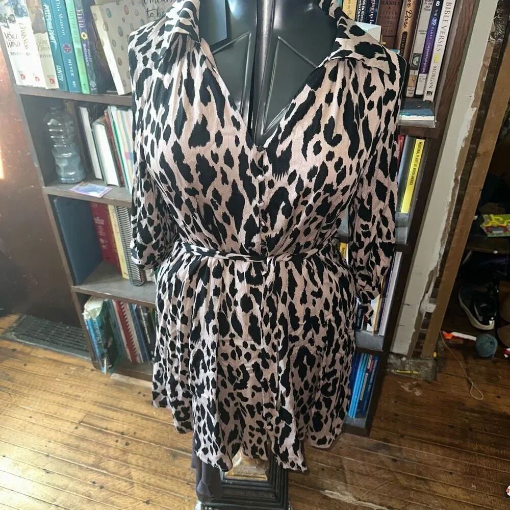Heyson leopard print collared button down shirt dress